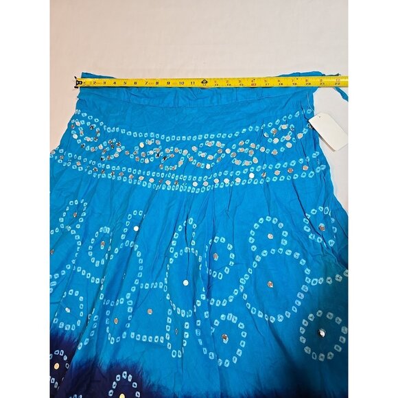 Handmade Blue boho midi skirt adjustable tie waist mirror sequins One Size New - Picture 6 of 15